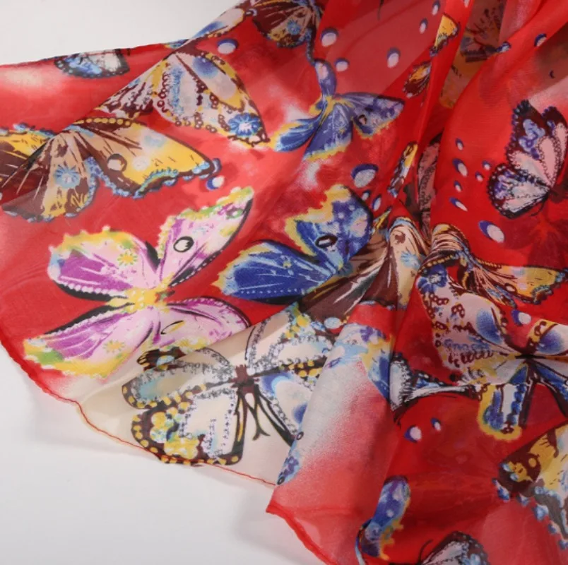 Ultra-thin Soft Chiffon Sun Protection Beach Towel Butterfly Printed Long Women's Shawl Scarf