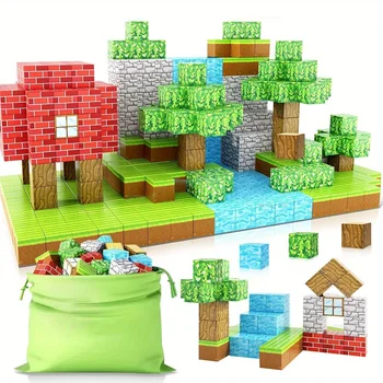 Magnetic Building Blocks Stacking Construction Set STEM Sensory Toys for Mine World Kids Boys Girls Ages 3+ DIY Magnet Cube Gift 1