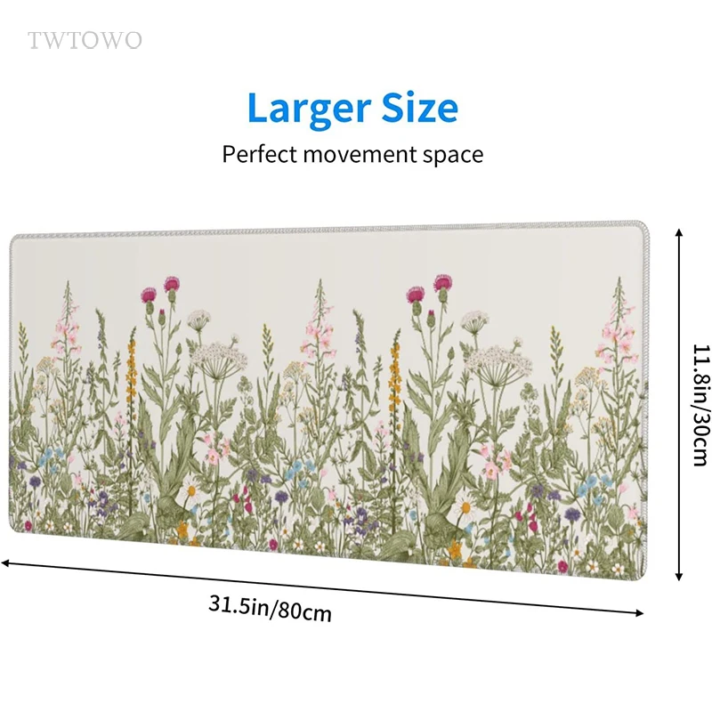 Planta Verde Flor Gaming Mouse Pad Estética xl Computador Mousepad Playmat de Borracha Natural Tapete do Escritório Mouse Pad Computador Xxl - Imagem 4