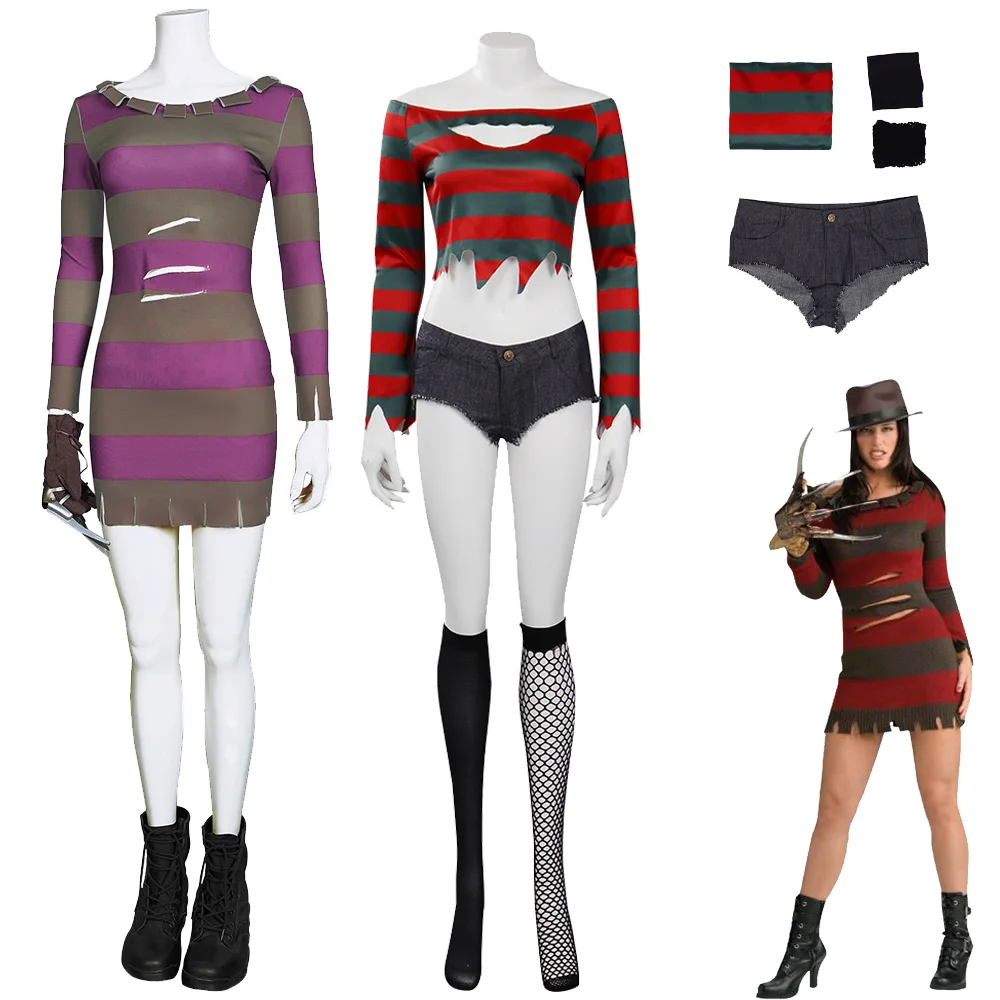 Freddie Kruger Косплей классические костюмы из фильма Ужасы призрак сексуальное красное платье костюм для Хэллоуина Карнавальная одежда для ролевых игр