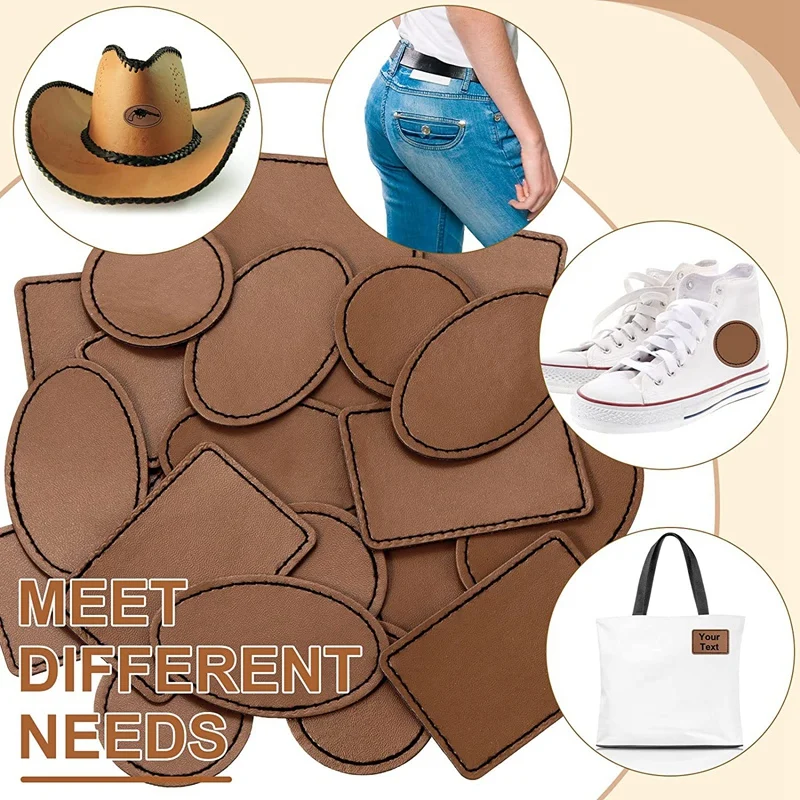 60Pcs Blank Leatherette Hat Patches with Adhesive Rustic Leatherette  Rectangle Round Patch Faux Leather Patches for Hats Custom Fabric Repair  Sew