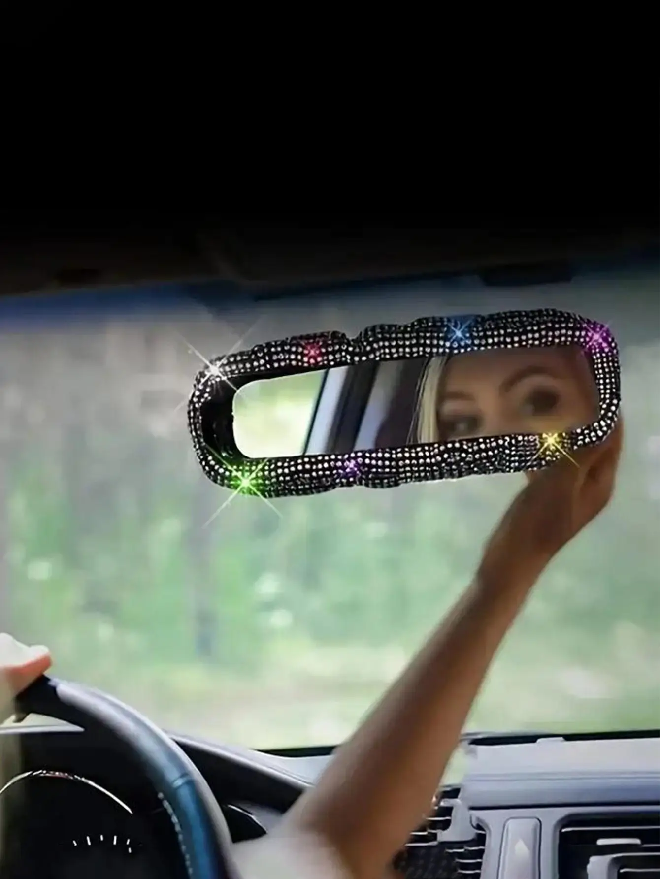 Rearview Mirror Cover 1pc Bling Rhinestone Car Rearview Mirror Cover Interior Rearview Mirror Protective Cover Interior Decoration Accessori