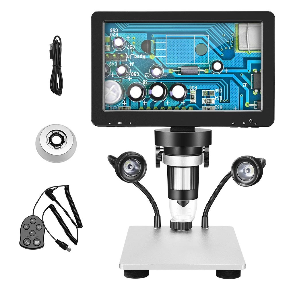 Professional Microscope 7 Inch 1200 x 12 MP Digital Microscope with Rotating HD Display/8 LED Lights/12 Languages