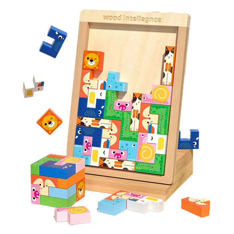 

Wooden Puzzle Baby Early Education Fun Game Children Thinking Logic Square Toy Cute Animals Tangram Puzzle