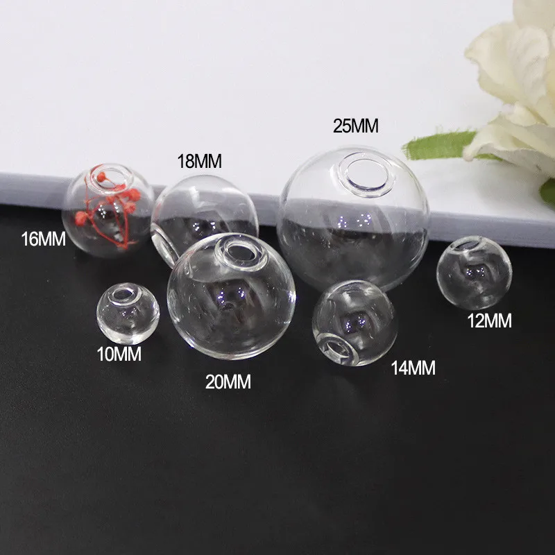 20X 6/8/10/12/14/16/18/20/25/30/4/mm Glass Globe bubble round ball orb with hole Diy hollow glass orbs vial pendant glass bottle