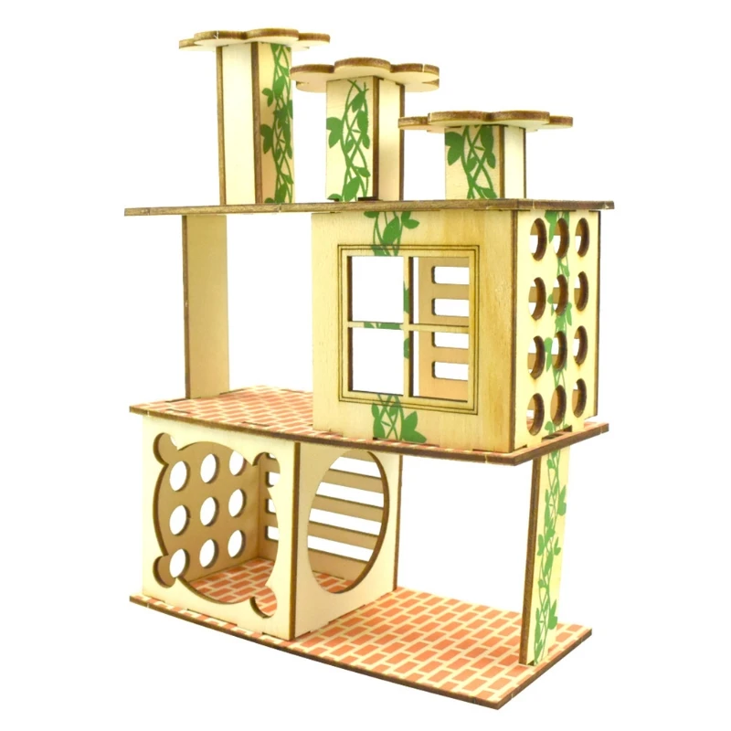 Hamster Wooden House Villa Easy to Assemble Small Pets Climbing Toy Hideout for Squirrel Cage Accessories 5 Colors