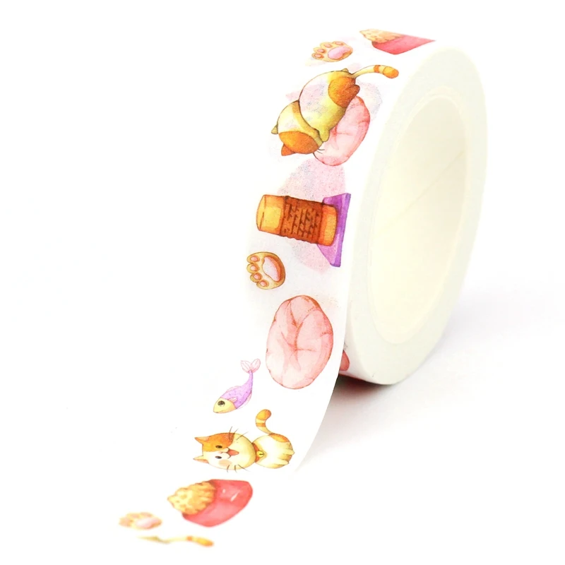 NEW 1PC 10M Decorative Cute Cats Kawaii Animal Masking Paper Washi Tape Set for Scrapbooking Stickers Journaling Stationery 3