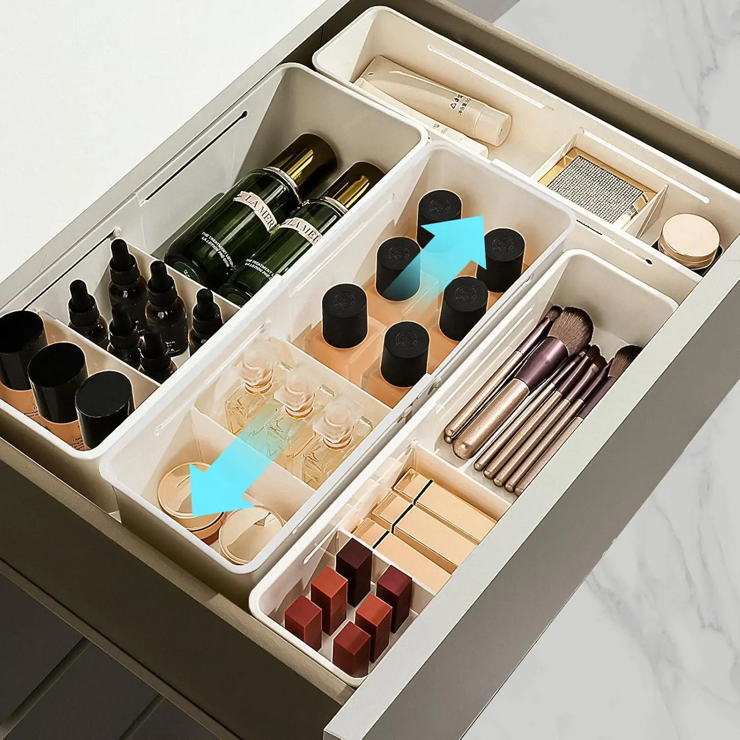 Drawer Organizers, Expandable Desk Drawer Organizer Plastic Storage Bins, Dresser Organizer for NurseryBathroom, Kitchen, Makeup 2