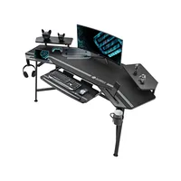 Gaming Desk with Led Lights,72" Large Wing-Shaped Studio Desk W Keyboard Tray, Computer Desk Table W Monitor Stand 1