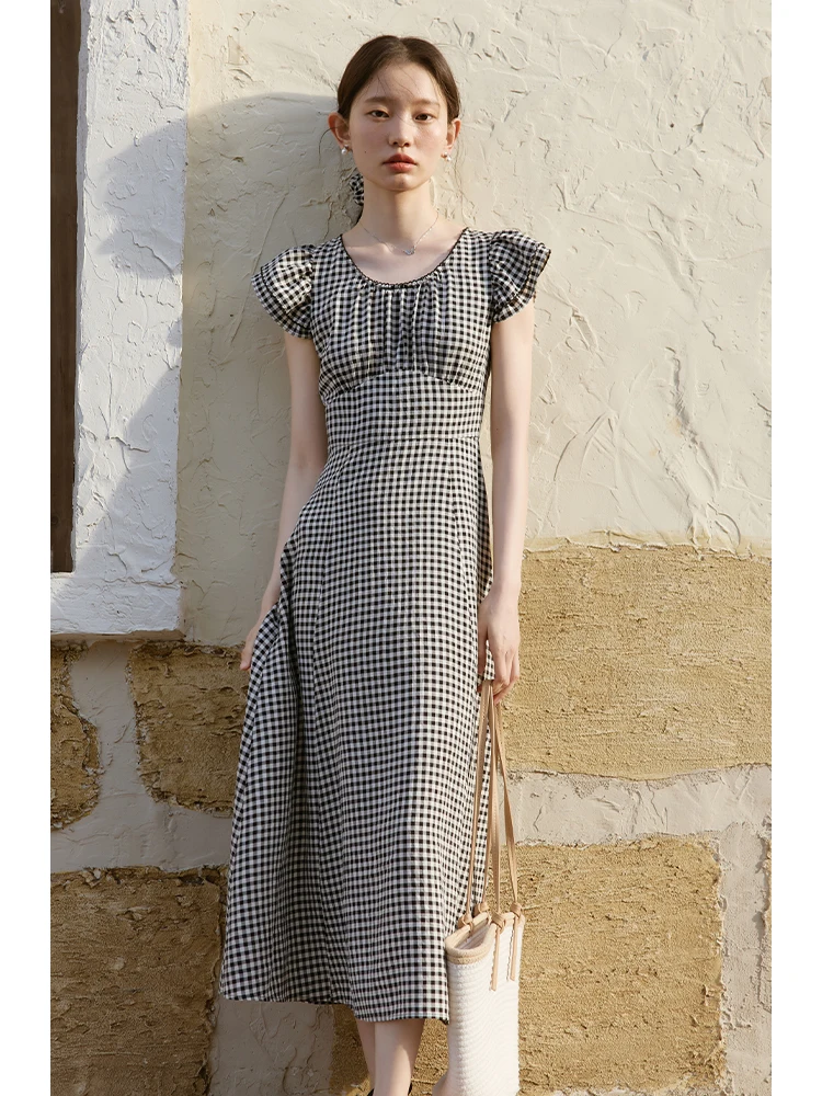 ZIQIAO-Vestido largo informal para mujer, prenda clásica a cuadros