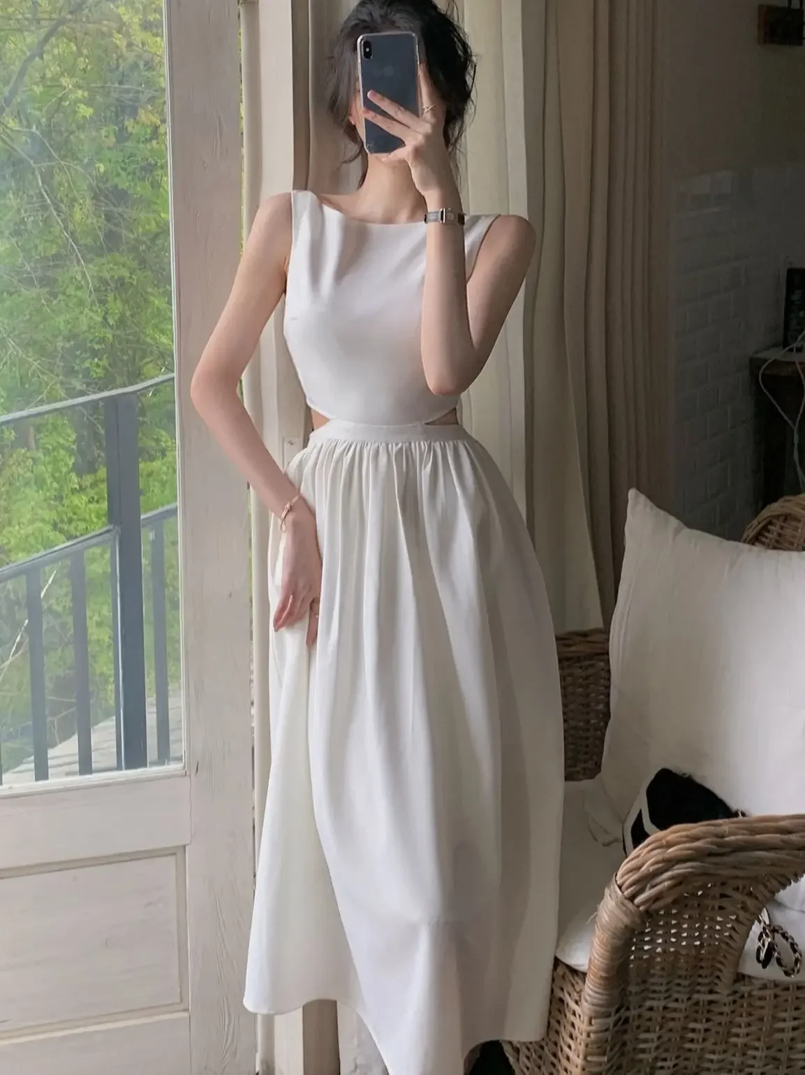 

Summer Women Sexy Elegent Party White Midi Dress 2024 Female Fashion Slim Clothes Vestidos Lady Prom Dress