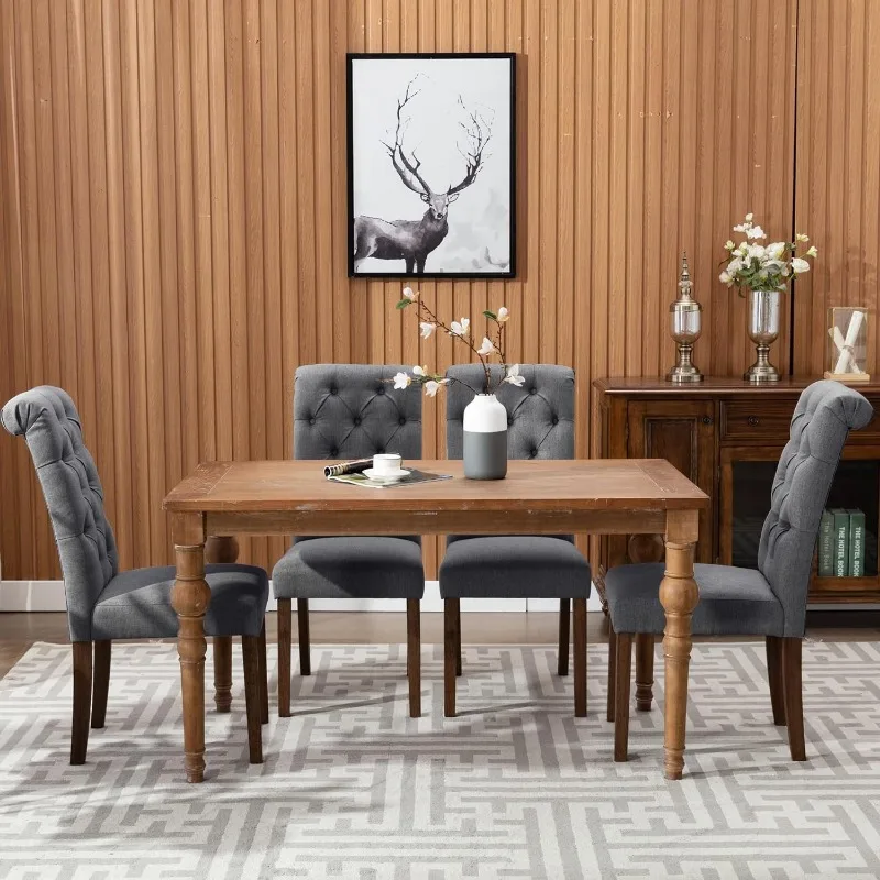

COLAMY Button Tufted Diner Chair Set of 6, Upholstered Stylish Fabric Accent Parsons Chairs with Solid Wood Legs- Grey