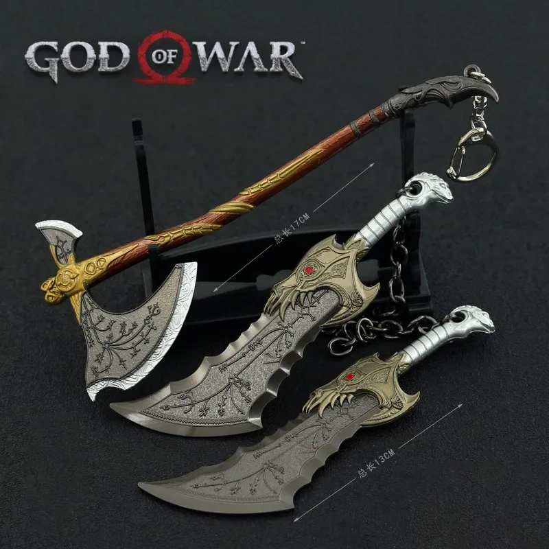 God Of War Weapon Leviathan Axe Game Level Full Kratos Keychain Katana Sword Real Steel Samurai