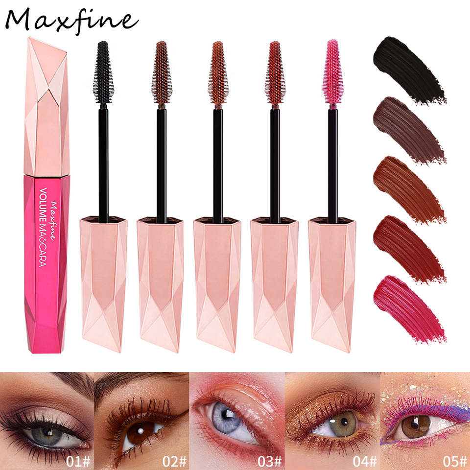 Multi-color thick mascara extends the curl-free waterproof eyelash shape, with black brown berries and pink tones.