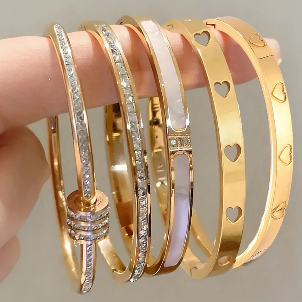 ZAKOL New Buling Pink Crystal Zirconia Stainless Steel Bracelet for Women Versatile Stackable Jewelry Waterproof Bangle Gift 1