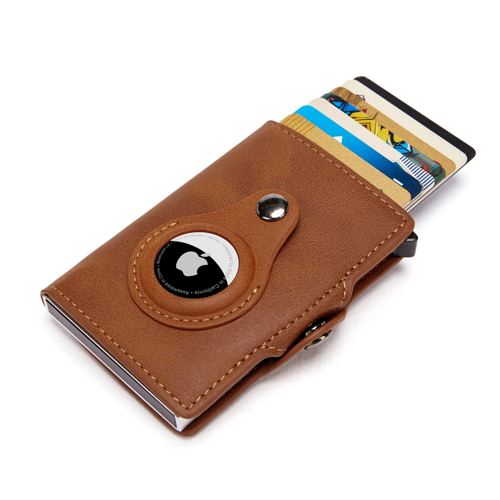 Custom Engraving Apple Airtags Wallet Men Genuine Leather Purse ID Bank Credit Card Holder Rfid AirTags Wallet Zipper Coins Bags