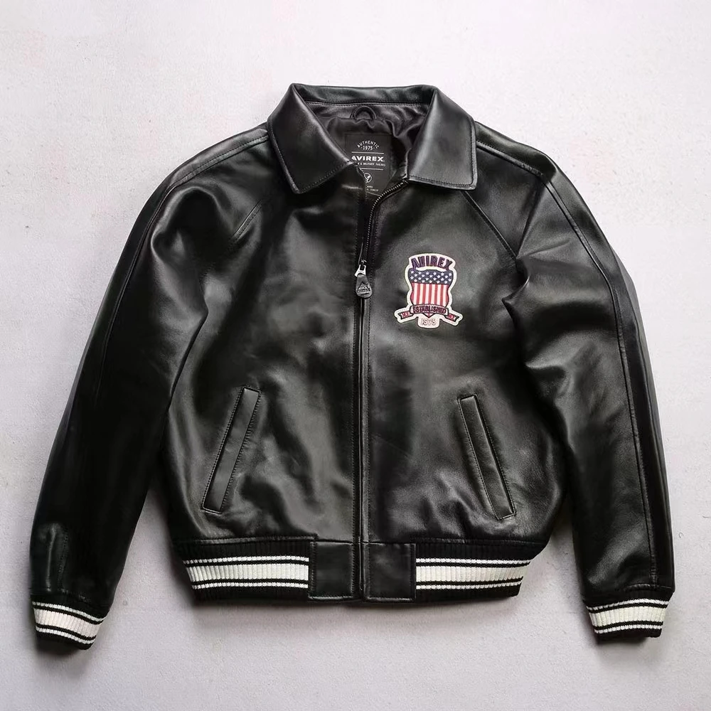 Men Leather Jacket Men's Genuine Leather Jacket French 1.8mm Thick Sheepskin High-grade Embroidery Brand Vintage Classic Baseball Coat