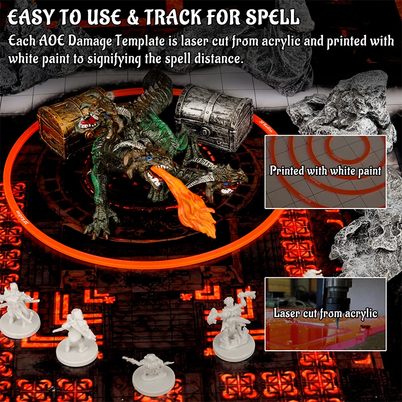 Area of Effect Spell Templates Set of 15 (Included Cube, Cone, Circle, and Line) Acrylic AOE Damage Marker Tabtop RPG Gaming