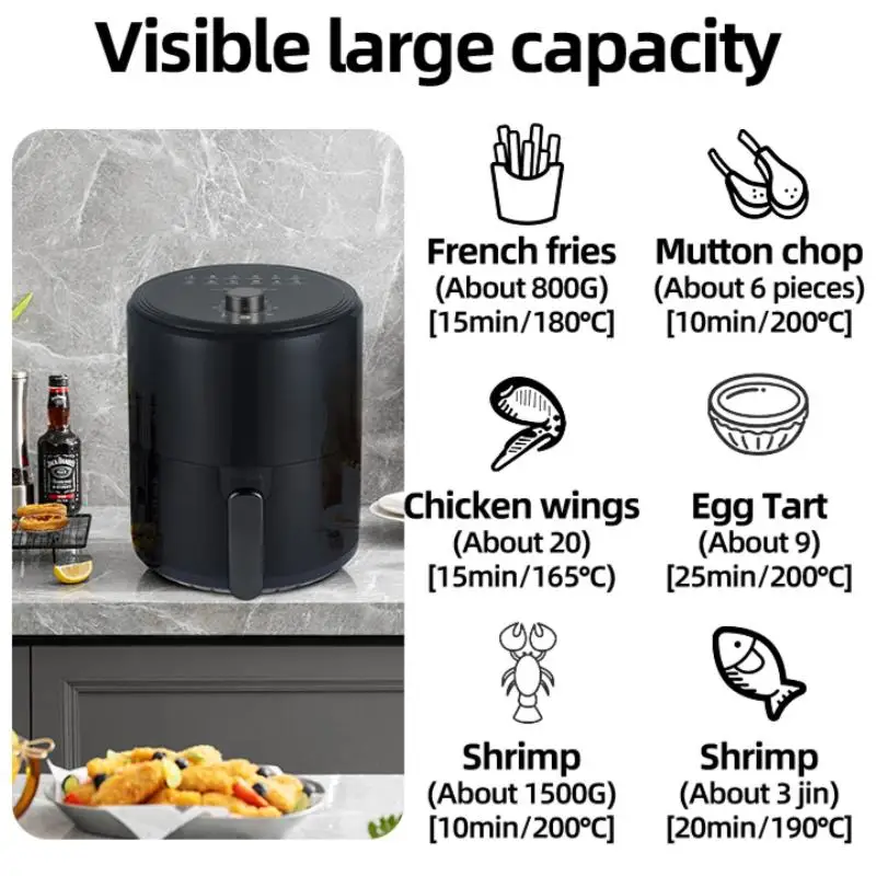 Air fryer 6.8L large-capacity air fryer knob switch food-grade non-stick coating healthy cooking 1-hour timer dual-purpose baking