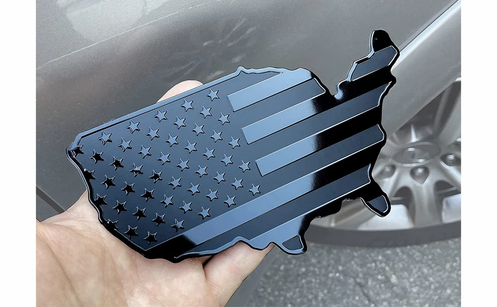 USA Black Flag Map Auto Fender Emblem for Cars Trucks Laptop Wall (Black, 7"x4")