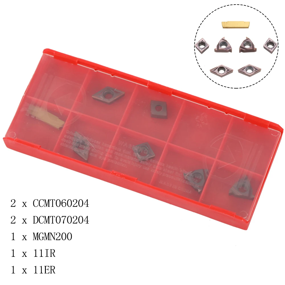 7 Stuks Hardmetalen Inzetset Voor 10Mm Schacht Ccmt060204/Dcmt070204/Mgmn200/11ir/11er Draaigereedschapshouder Draaibank Boorstang Draaien