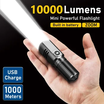 10000 Lumens Mini Powerful Led Flashlight XHP50 Built in Battery 3 Modes Usb Rechargeable Flash Light Torch Lamp Flashlights 1