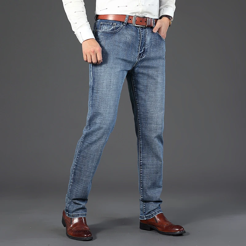 Men Jeans Business Men's Straight Stretch Denim Trousers Size 28-40