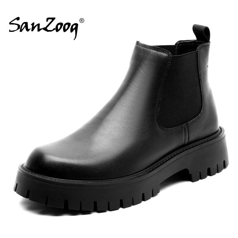 Men Chelsea Boots Platform Short British Style Microfiber Leather Autumn Winter