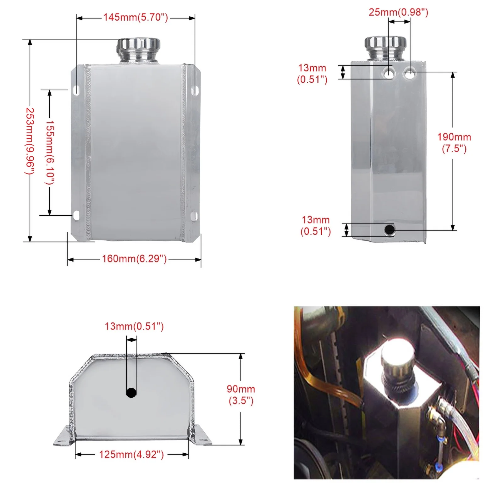 Oil Catch Can Radiator Coolant Tank 2L Aluminum Coolant Radiator Overflow Tank