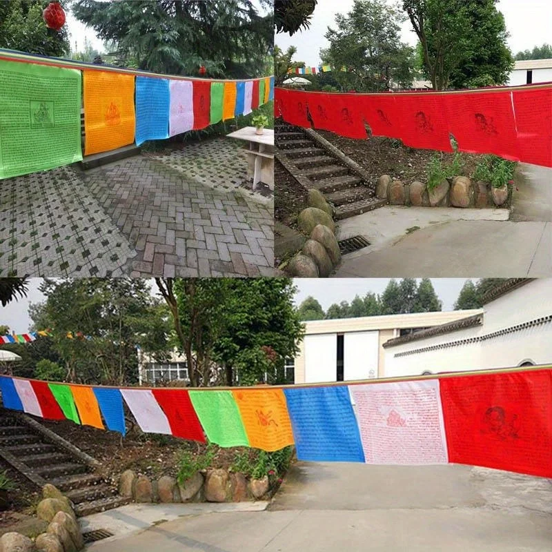 Religious  Tibetan Buddhist Supplies Colour Print Prayer Artificial Silk Tibet Lung Ta Banner Scriptures Garden Flags Decoration