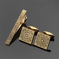Classic men's French shirt cufflinks tie clip set high-quality metal love rose print clip cuffs buttons suit accessories jewelry 2