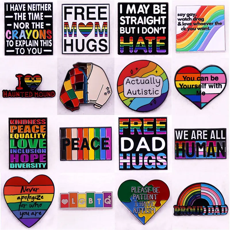 

We Are All Human Enamel Pin LGBT Rainbow Love Brooches Lapel Pins for Backpack Briefcase Badges Fashion Jewelry Accessories