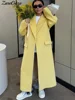 Fashion Yellow Woolen Long Coats For Women Loose Lapel Long Sleeve One Button Solid Coat 2025 Autumn Winter Elegant Streetwear 1