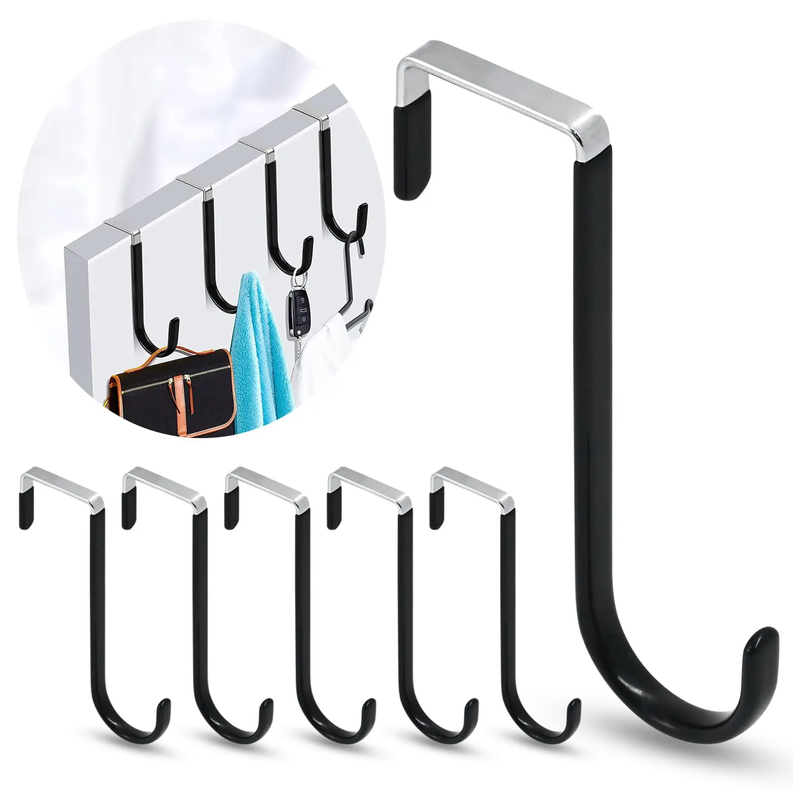 Door Hangers Hooks with Rubber Organizer Hooks for Living Room, Bathroom, Bedroom, Kitchen Hanging Clothes, Towels, Hats, Coats