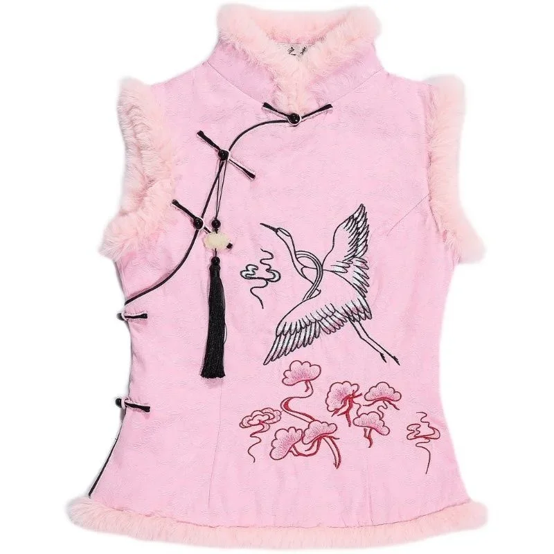 Tang Suit Top Sleeveless Embroidery Slim Elegant Vintage Ethnic Vest Women China Traditional Clothing Chinese Style Short Gilet
