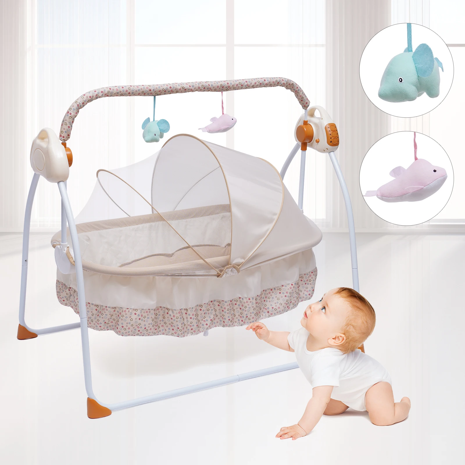 

Baby electric cradle rocking bed Portable foldable crib travel crib newborn smart coax baby soothing artifact sleeping basket