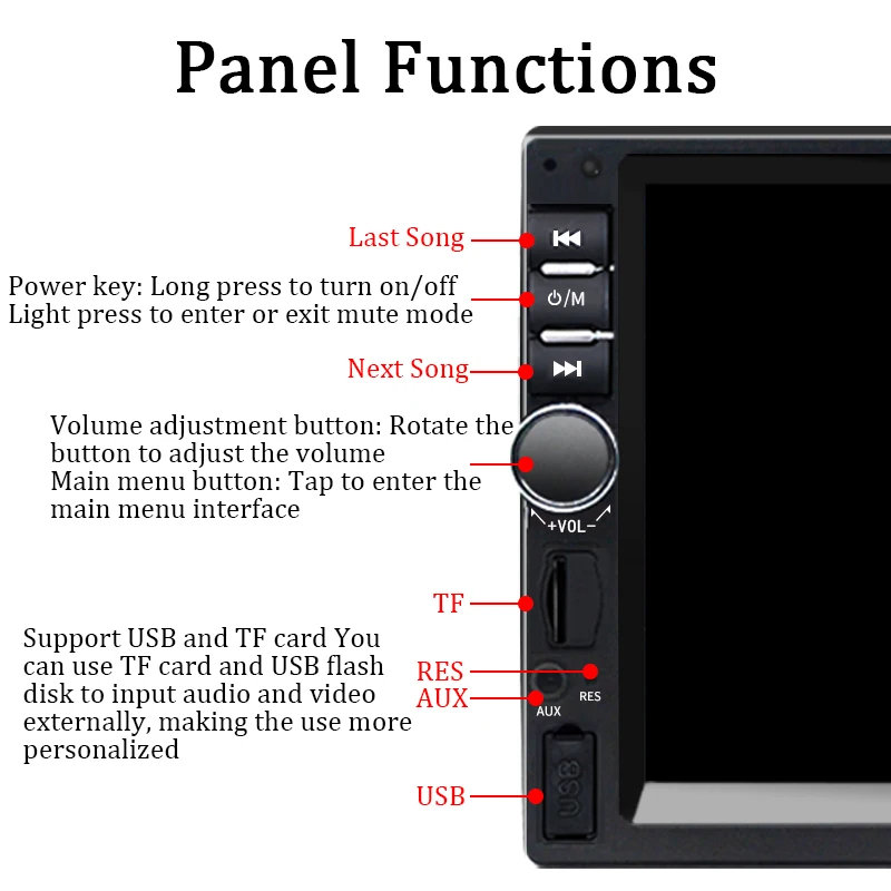 Car Play Radio 2 din Stereo Receiver Audio 7" HD Mp5 Multimedia FM USB TF Player Carplay Wired Android Auto