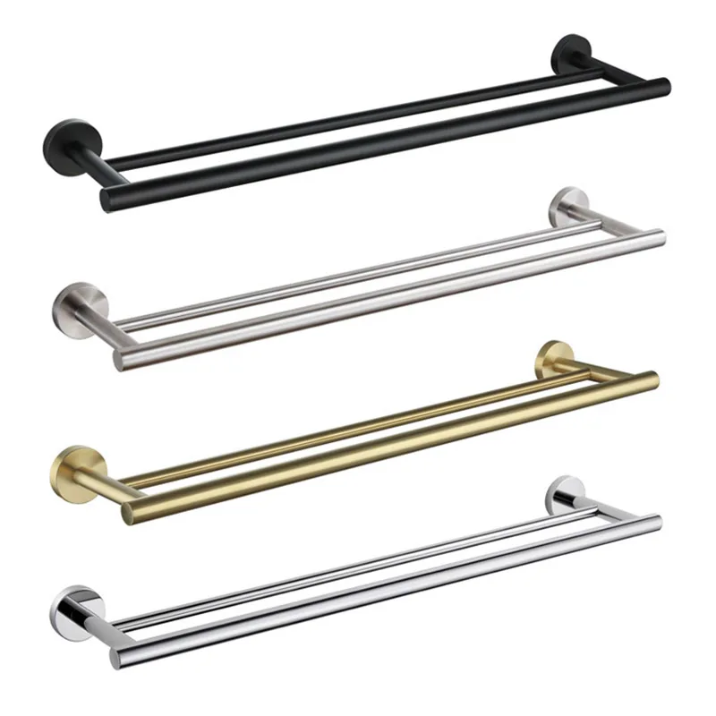 

Double Rod Stainless Steel Bathroom Kitchen Holder Rail Black Gold Silver Wall Mounted Washroom Modern Towel Bar Durable Hanger