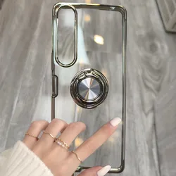 Magnetic 360° Ring Transparent TPU Case with Electroplated Borders - Sony Xperia 10 III (Silver)