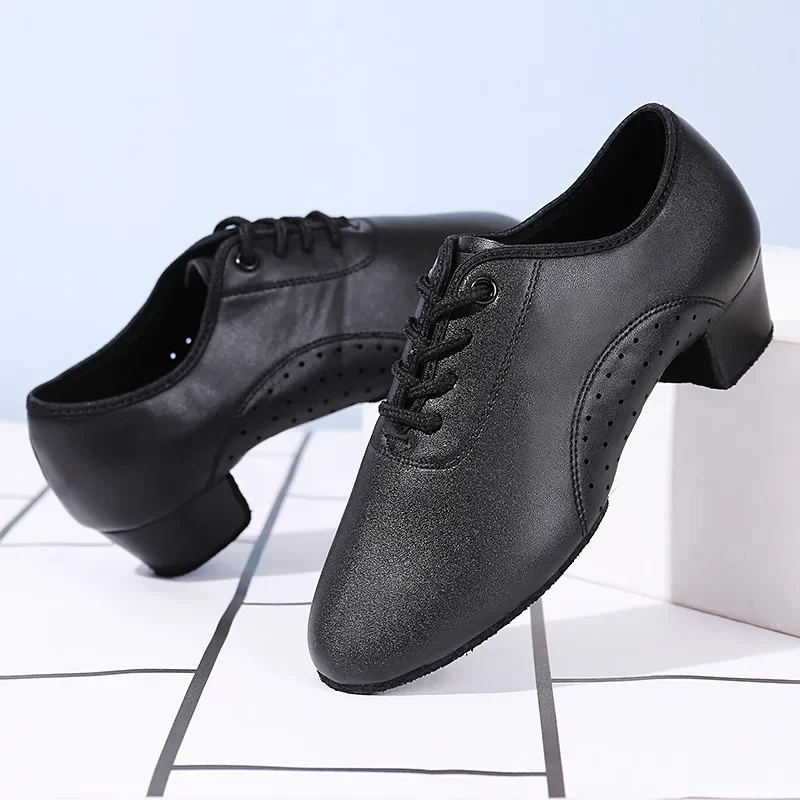 Scarpe Da Ballo Uomo In Pelle Nera – Suola In Camoscio Per Tango, Salsa, Latino – Tacco 2,5 Cm, Taglia 44.5 EU