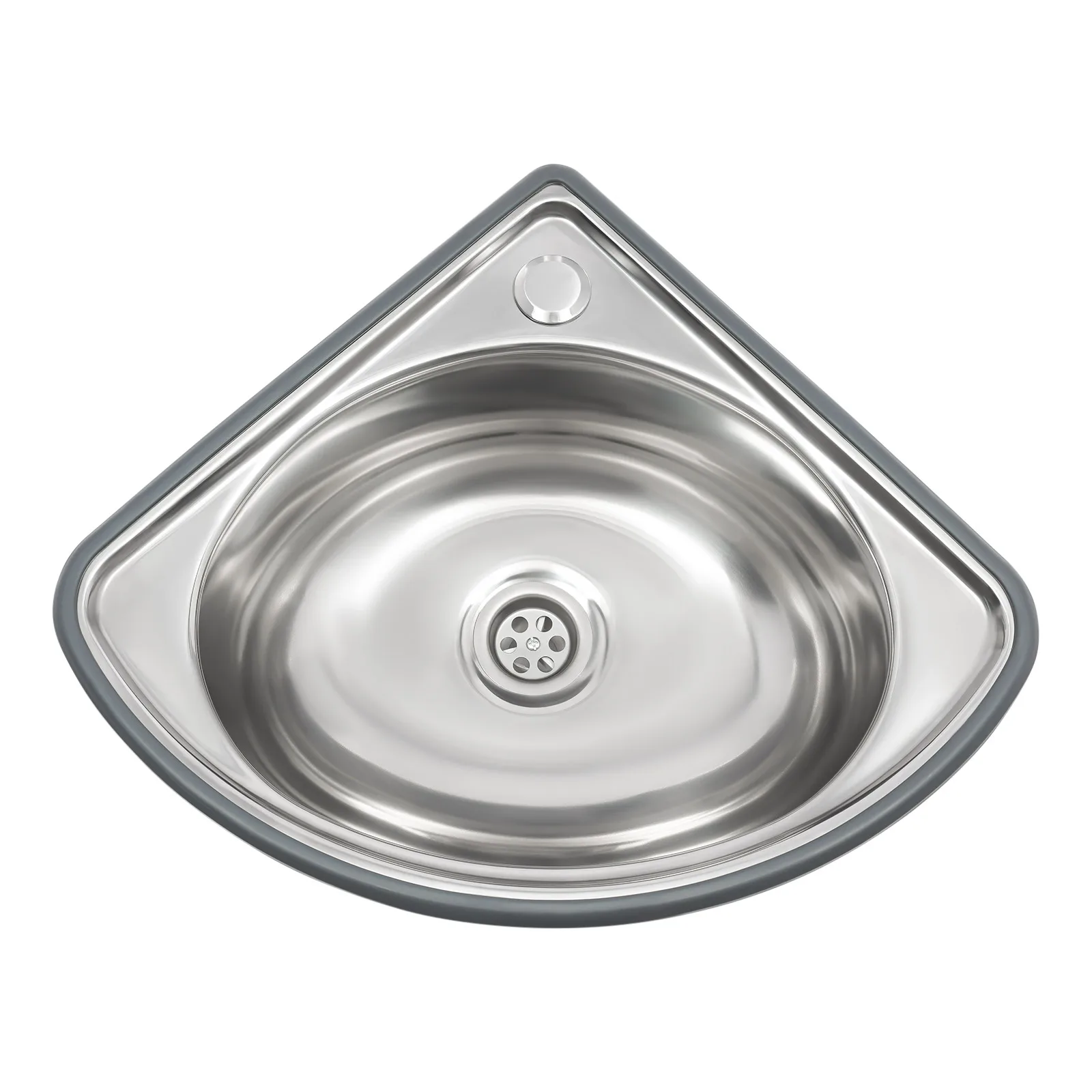 Triangular Bathroom Vessel Sink - 17.32 x 14.57in Countertop Mounted Vanity Sink, Stainless Steel Wall-mounted Basin Set 2