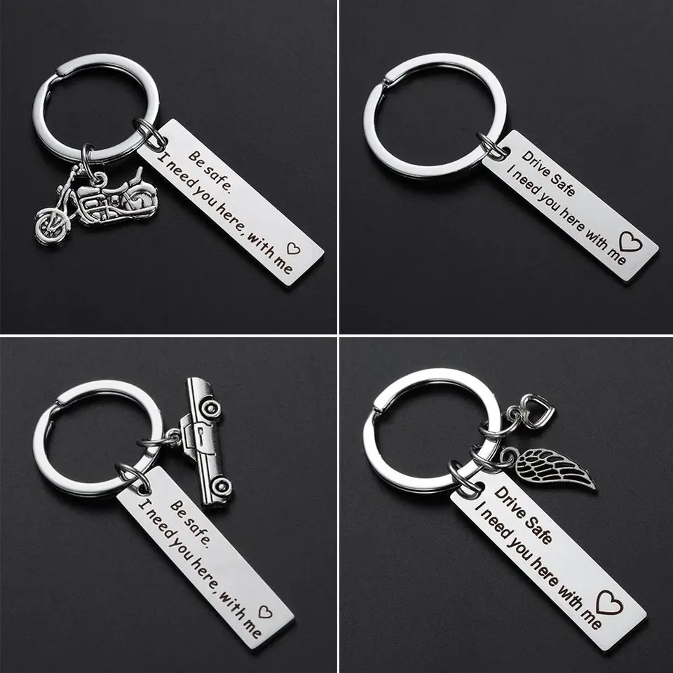 Portachiavi Personalizzato Con Incisione Guida Sicura - Regalo Per Papà, Mamma, Amica In Acciaio Inossidabile Con Sacchetto In Velluto