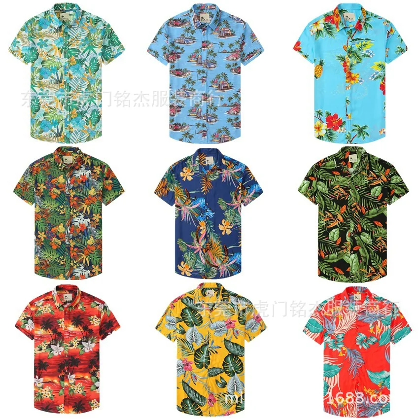 

New summer shirt for foreign trade, short sleeved men's 3D printed thin Hawaiian casual flip collar shirt