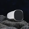 Bagues en acier inoxydable avec pierre d'agate noire pour hommes et femmes, bijoux de mariage de haute qualité, cadeaux simples, mode, livraison directe