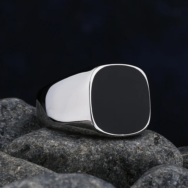 Bagues en acier inoxydable avec pierre d'agate noire pour hommes et femmes, bijoux de mariage de haute qualité, cadeaux simples, mode, livraison directe