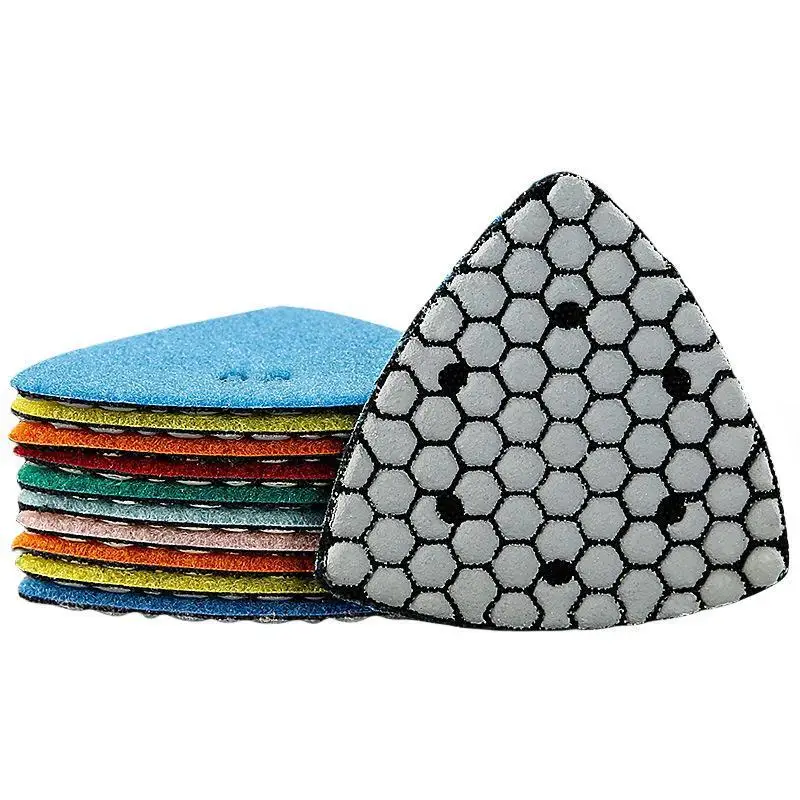 7-teiliges Set 90mm Dreieckige Trockenpolierpads für Granit, Marmor, Beton, Stein, Schleifpads, Polierscheiben