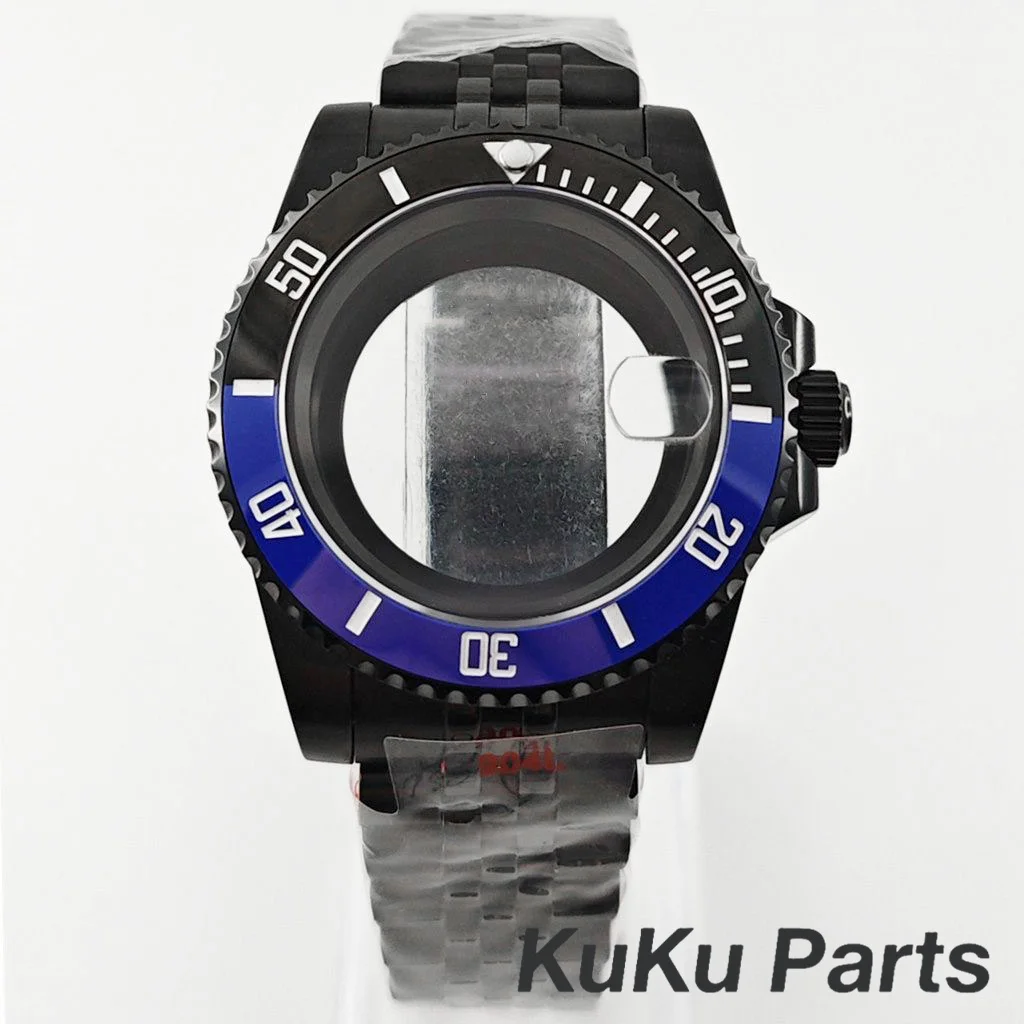 Black Purple GMT Bezel Watch Case with PVD Black Jubilee Bracelet and Sapphire Crystal
