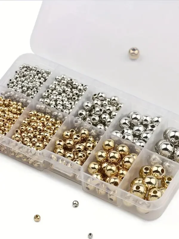 950 Stück CCB 3/4/6/8/10MM Gold Silber Spacer Runde lose Perlen DIY Set Box für Schmuckherstellung Zubehör – Detail 4