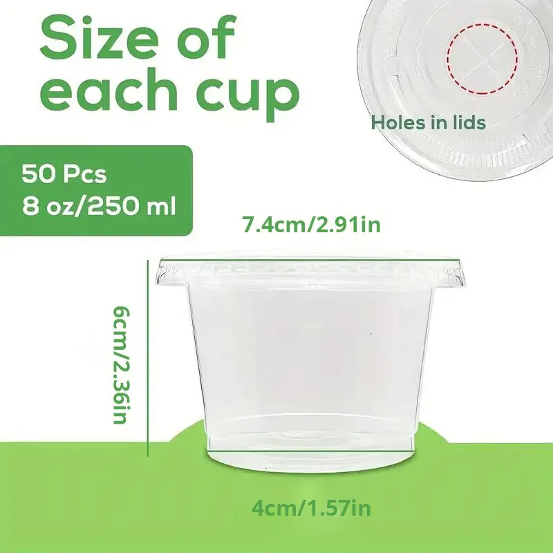 Plastic Cups 50pcs 5.5oz Disposable with Lids for Ice Cream Drinks Soups Snacks Desserts