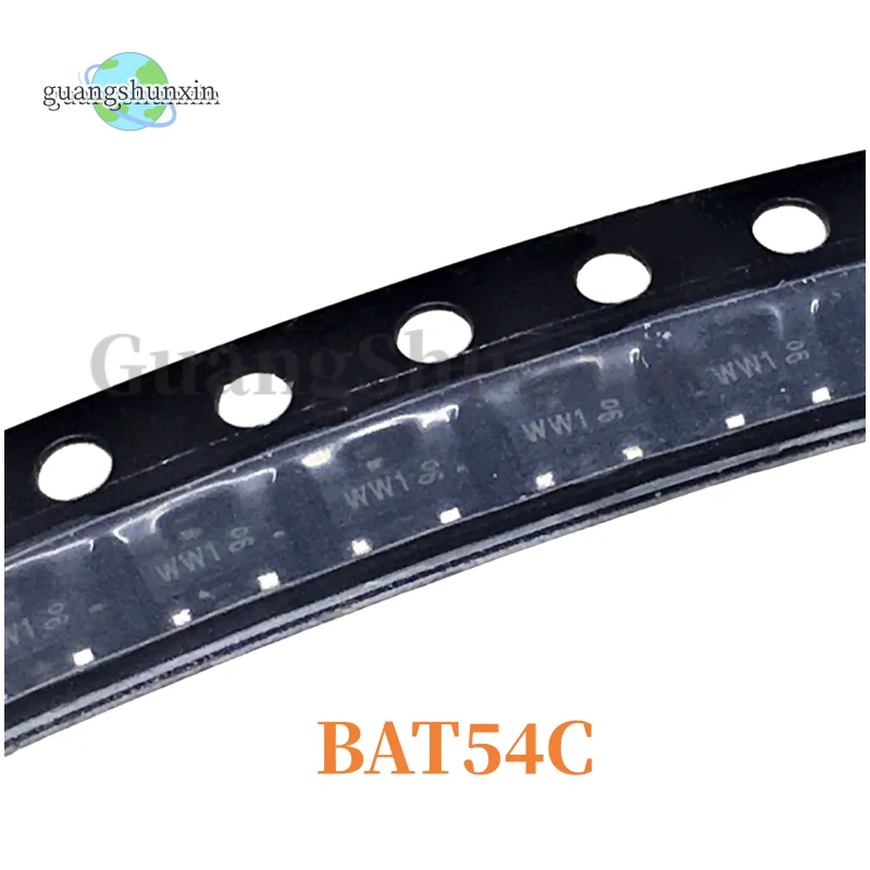 100 Pz Originale Originale Bat54C, 215 Schermo Ww1 / Sot-23 30V / 200Ma Diodo Schottky